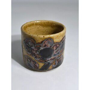 Vintage Handcrafted Stoneware Pot With Floral Embossed Design & Yellow Ochre Gla